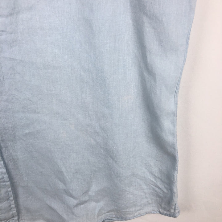Ralph Lauren CUSTOM FIT short sleeve linen button down shirt, men's XL size linen Blue type light blue Vintage Second Hand