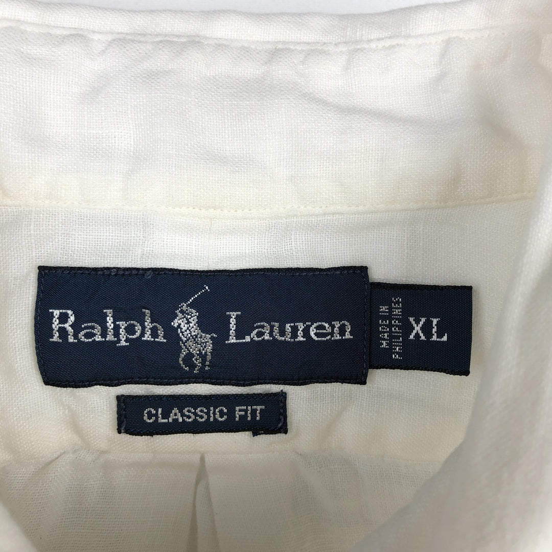 Ralph Lauren Classic Fit Short Sleeve Linen Button Down Shirt Men's XL linen white type Vintage Second Hand