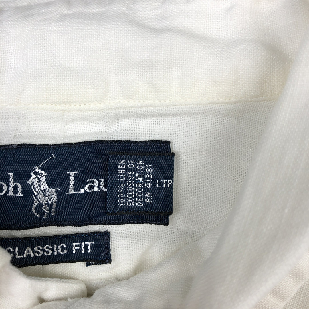 Ralph Lauren Classic Fit Short Sleeve Linen Button Down Shirt Men's XL linen white type Vintage Second Hand