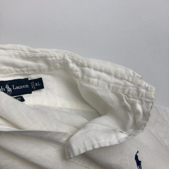 Ralph Lauren Classic Fit Short Sleeve Linen Button Down Shirt Men's XL linen white type Vintage Second Hand
