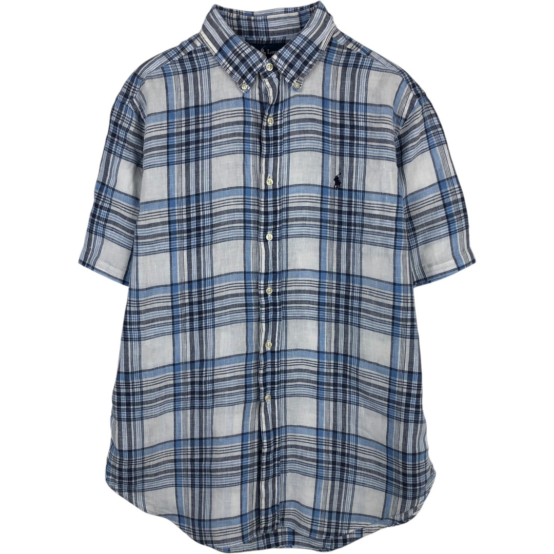 Ralph Lauren Classic Fit Short Sleeve Linen Button Down Shirt Men's Size L linen blue type Vintage Second Hand