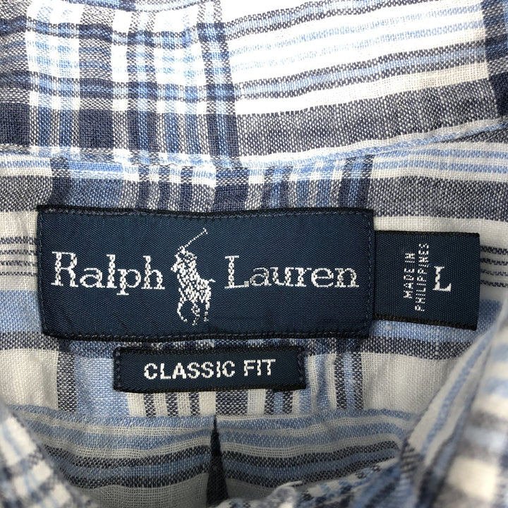 Ralph Lauren Classic Fit Short Sleeve Linen Button Down Shirt Men's Size L linen blue type Vintage Second Hand