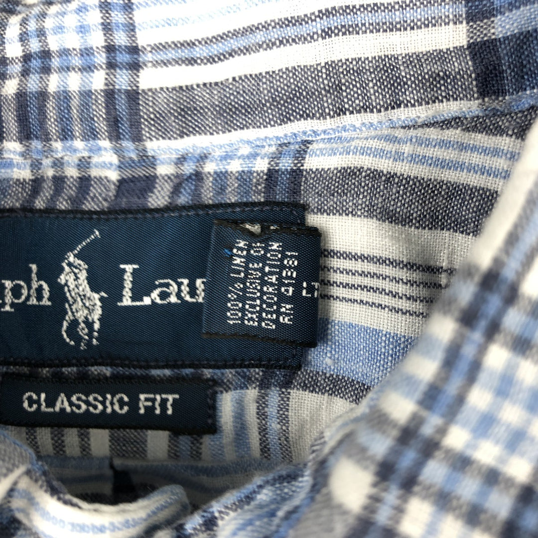 Ralph Lauren Classic Fit Short Sleeve Linen Button Down Shirt Men's Size L linen blue type Vintage Second Hand
