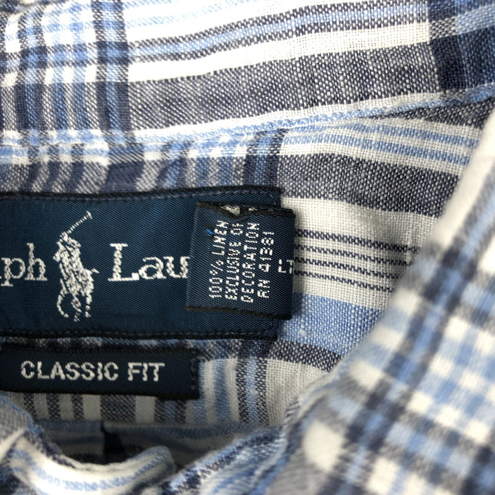 Ralph Lauren Classic Fit Short Sleeve Linen Button Down Shirt Men's Size L linen blue type Vintage Second Hand