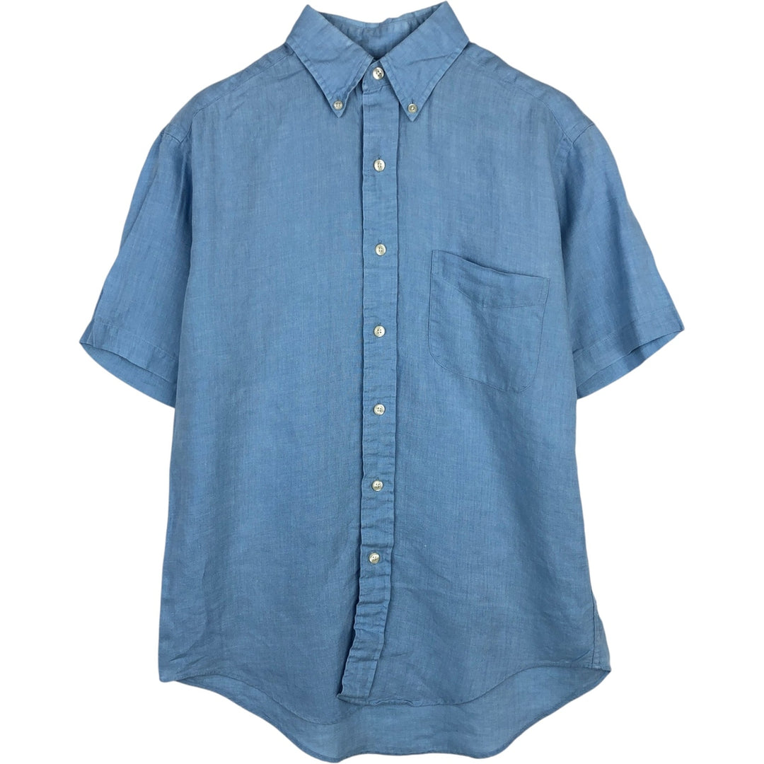 Brooks Brothers Short-Sleeve Linen Button-Down Shirt, Men's Size S (approx.) linen blue type Vintage Second Hand