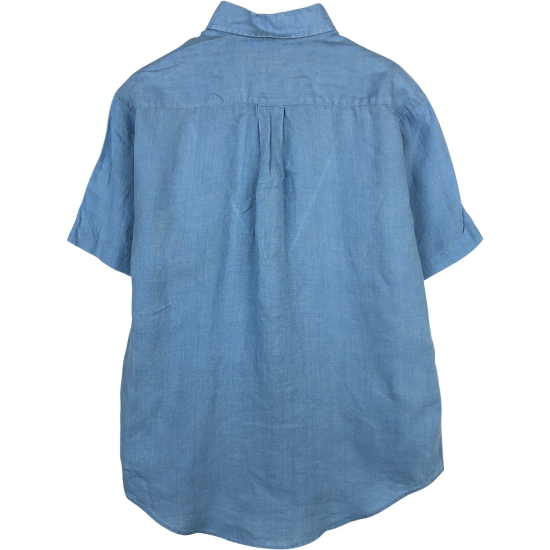 Brooks Brothers Short-Sleeve Linen Button-Down Shirt, Men's Size S (approx.) linen blue type Vintage Second Hand
