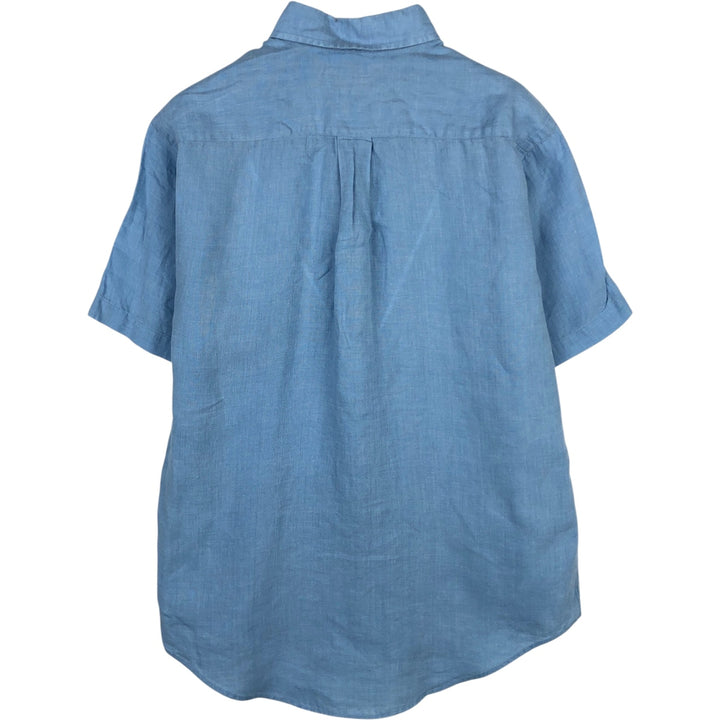 Brooks Brothers Short-Sleeve Linen Button-Down Shirt, Men's Size S (approx.) linen blue type Vintage Second Hand