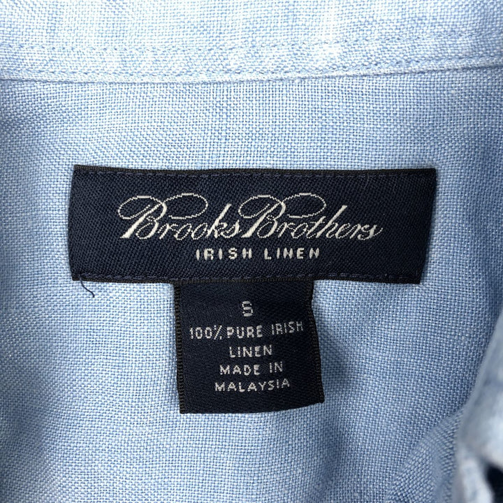 Brooks Brothers Short-Sleeve Linen Button-Down Shirt, Men's Size S (approx.) linen blue type Vintage Second Hand