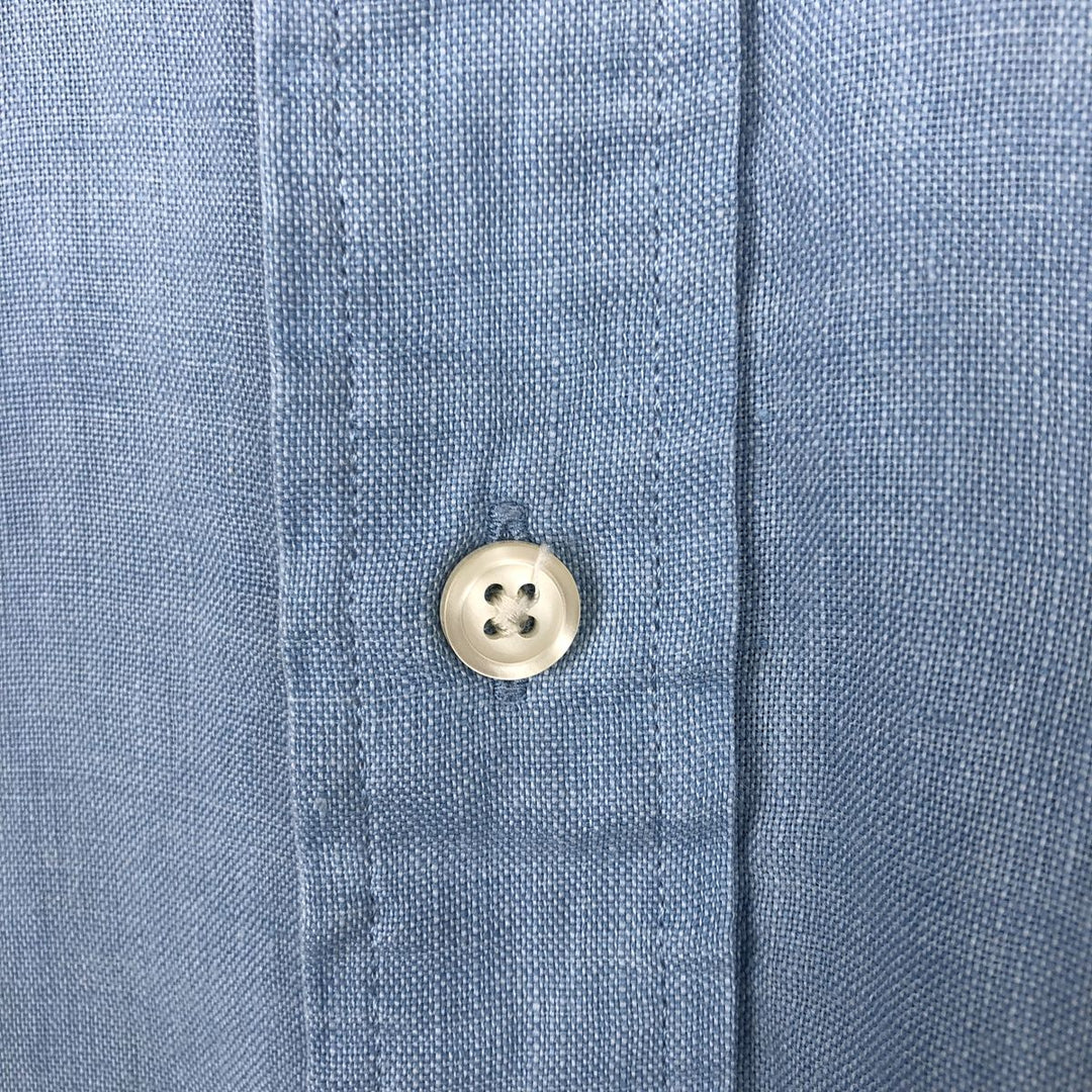 Brooks Brothers Short-Sleeve Linen Button-Down Shirt, Men's Size S (approx.) linen blue type Vintage Second Hand