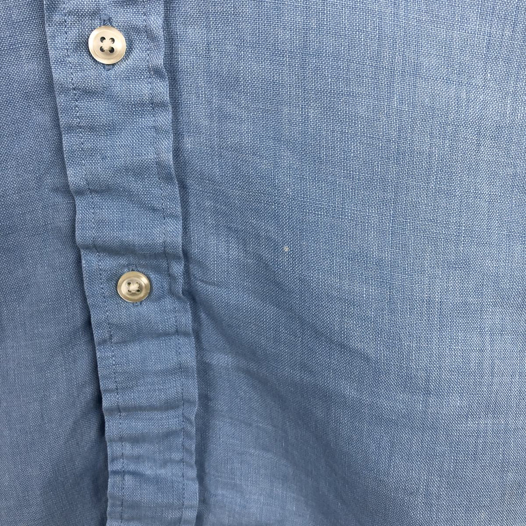 Brooks Brothers Short-Sleeve Linen Button-Down Shirt, Men's Size S (approx.) linen blue type Vintage Second Hand