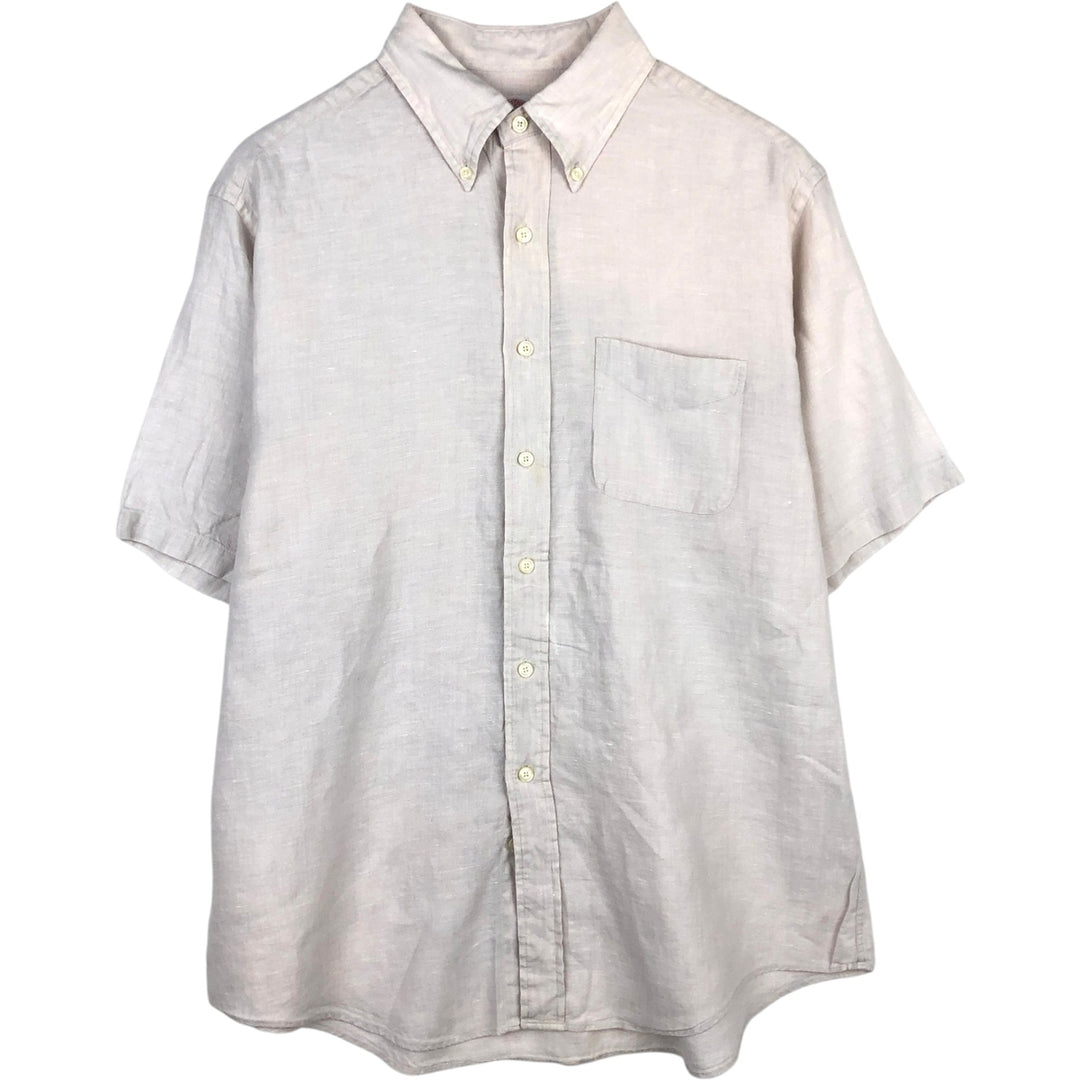 Brooks Brothers Est.1818 short sleeve linen button-down shirt, men's size L linen ivory Vintage Second Hand