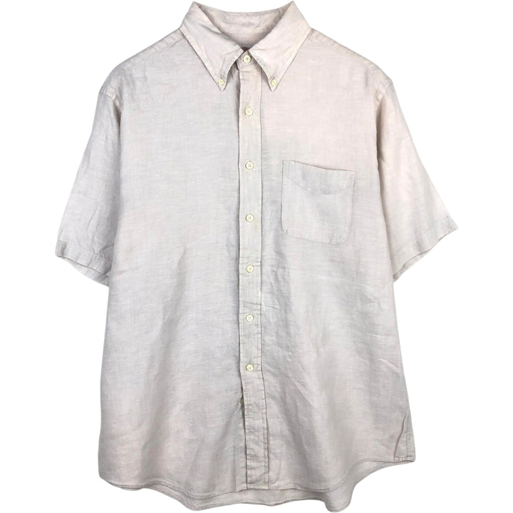 Brooks Brothers Est.1818 short sleeve linen button-down shirt, men's size L linen ivory Vintage Second Hand