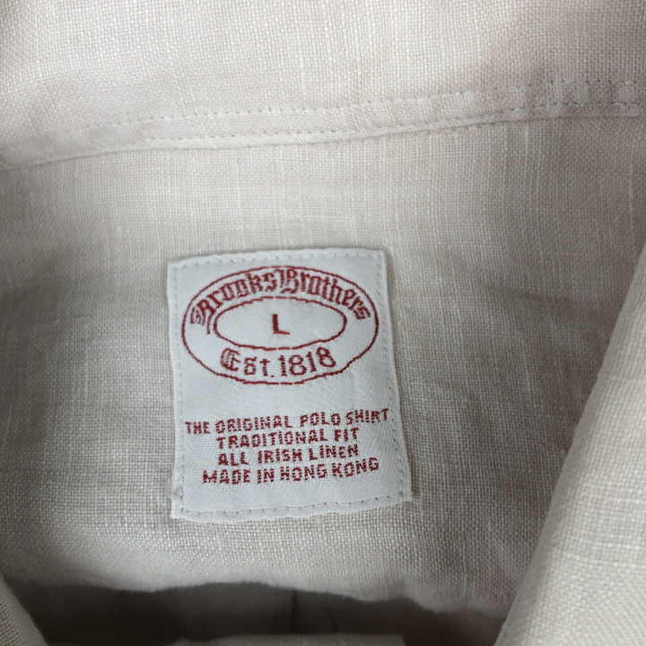 Brooks Brothers Est.1818 short sleeve linen button-down shirt, men's size L linen ivory Vintage Second Hand