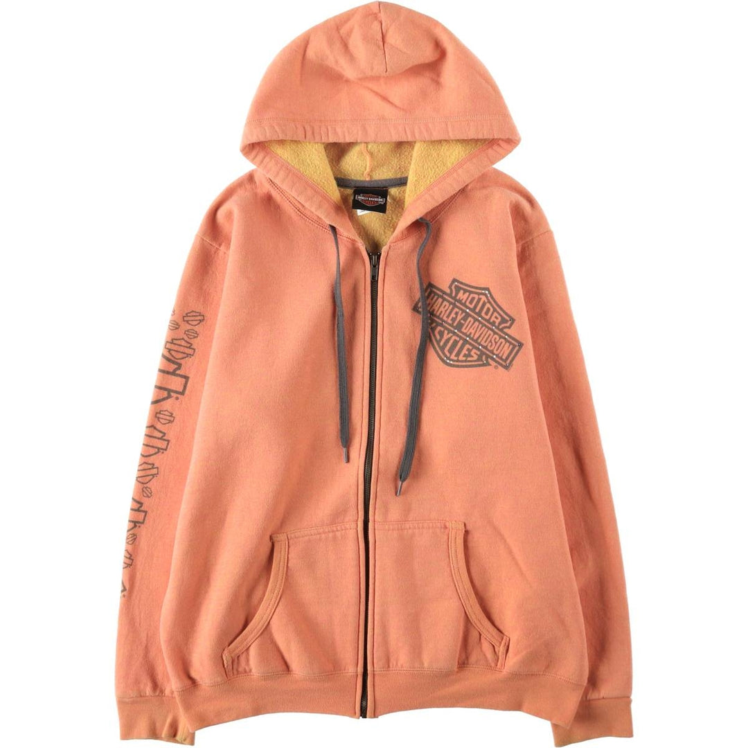 Harley-Davidson Rhinestone Full-Zip Hoodie, Women's, Size L cotton orange type Vintage Second Hand