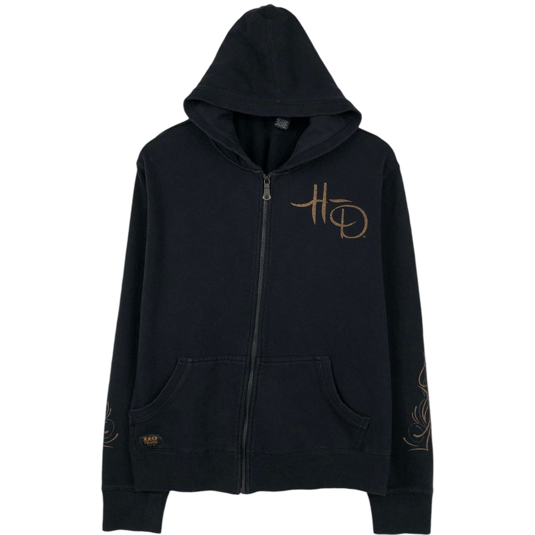 Harley-Davidson Rhinestone-Embellished Full-Zip Sweatshirt Hoodie, Women's Size XXL (approx.) cotton black type Vintage Second Hand