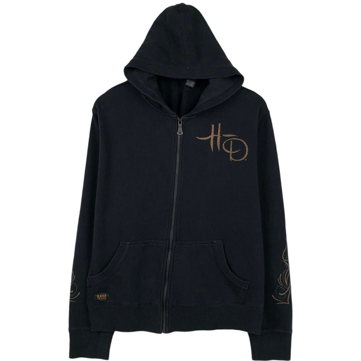 Harley-Davidson Rhinestone-Embellished Full-Zip Sweatshirt Hoodie, Women's Size XXL (approx.) cotton black type Vintage Second Hand