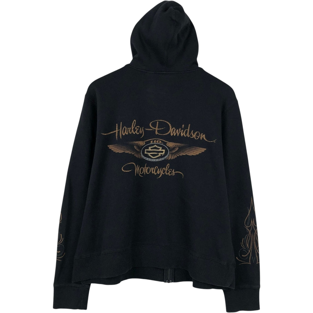 Harley-Davidson Rhinestone-Embellished Full-Zip Sweatshirt Hoodie, Women's Size XXL (approx.) cotton black type Vintage Second Hand