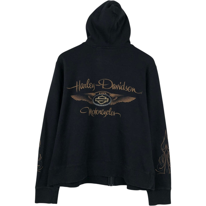 Harley-Davidson Rhinestone-Embellished Full-Zip Sweatshirt Hoodie, Women's Size XXL (approx.) cotton black type Vintage Second Hand