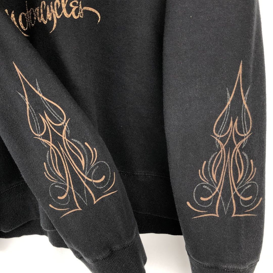 Harley-Davidson Rhinestone-Embellished Full-Zip Sweatshirt Hoodie, Women's Size XXL (approx.) cotton black type Vintage Second Hand