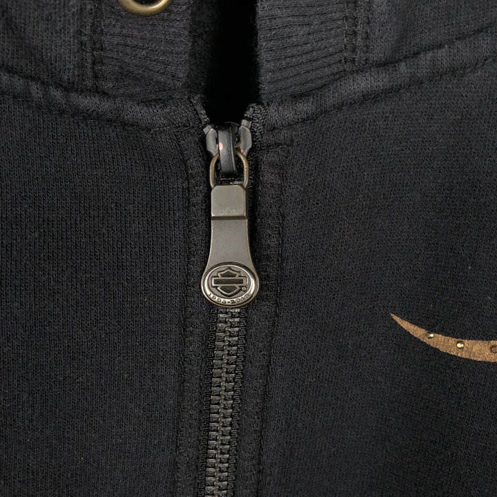 Harley-Davidson Rhinestone-Embellished Full-Zip Sweatshirt Hoodie, Women's Size XXL (approx.) cotton black type Vintage Second Hand