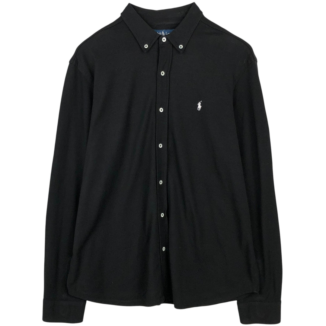 Ralph Lauren pique knit long-sleeved button-down shirt, men's size XL (approx.) Pima Cotton black type Vintage Second Hand