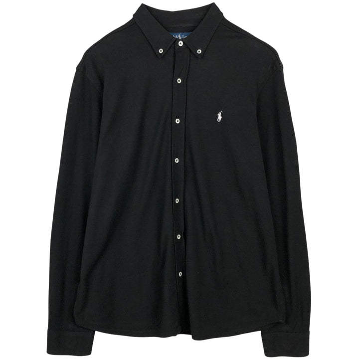 Ralph Lauren pique knit long-sleeved button-down shirt, men's size XL (approx.) Pima Cotton black type Vintage Second Hand