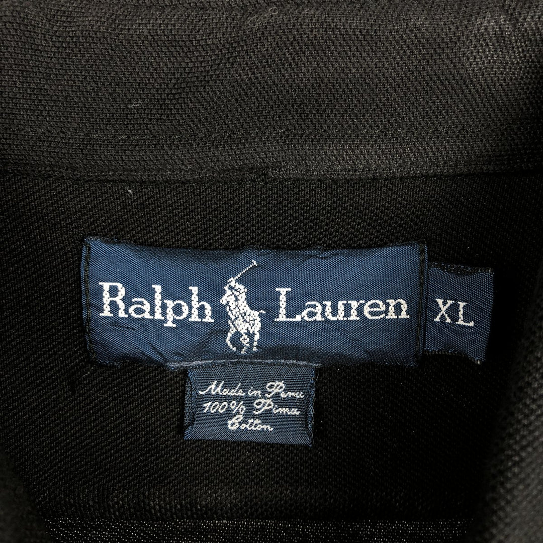 Ralph Lauren pique knit long-sleeved button-down shirt, men's size XL (approx.) Pima Cotton black type Vintage Second Hand