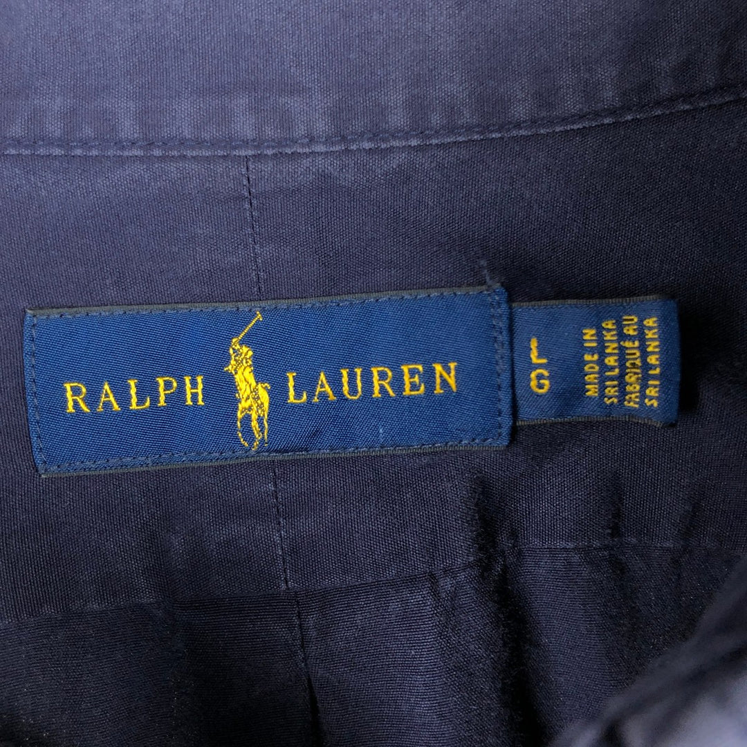 Ralph Lauren long sleeve button down shirt, men's size L cotton navy blue type Vintage Second Hand