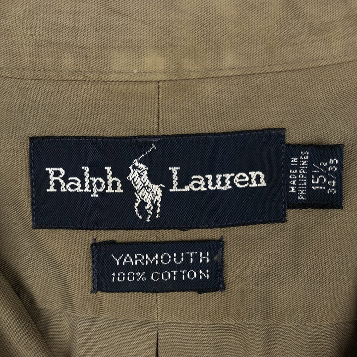 Ralph Lauren YARMOUTH long sleeve button down shirt, men's size M cotton Khaki type Vintage Second Hand