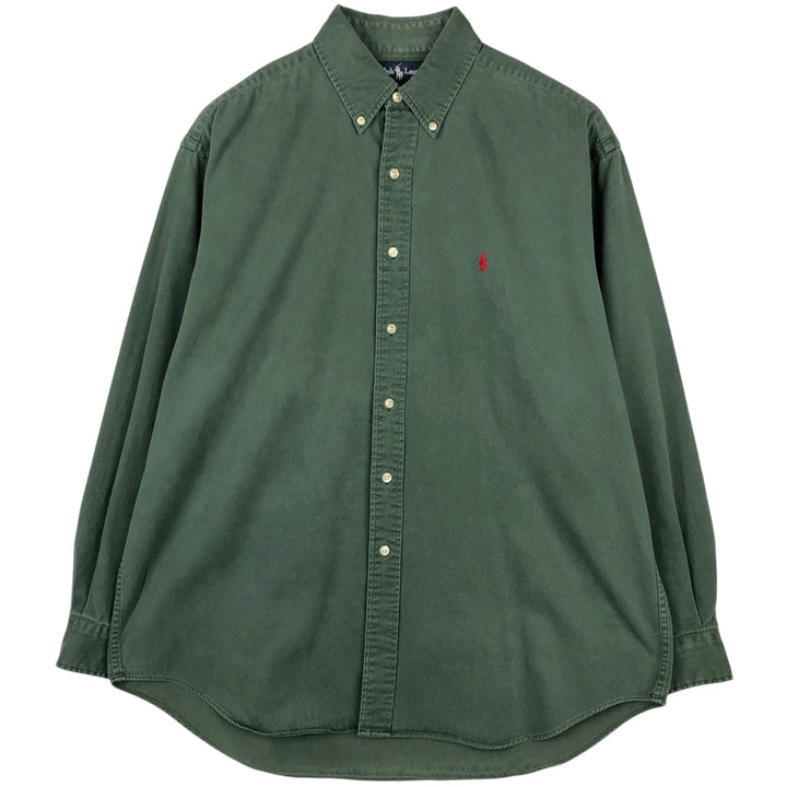 Ralph Lauren BLAIRE long sleeve button down shirt, men's size L cotton Green type dark green Vintage Second Hand