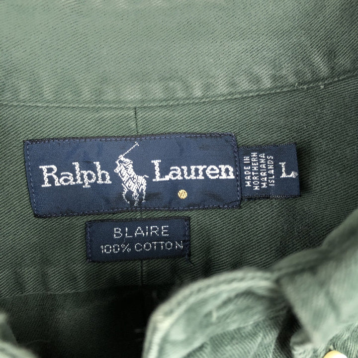 Ralph Lauren BLAIRE long sleeve button down shirt, men's size L cotton Green type dark green Vintage Second Hand