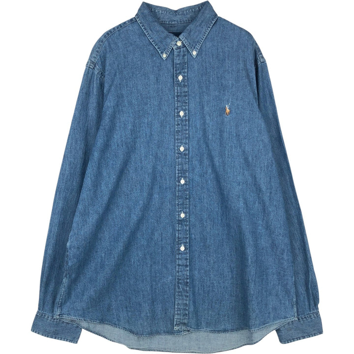 Ralph Lauren long sleeve button down shirt, men's XXL size cotton navy blue type Vintage Second Hand