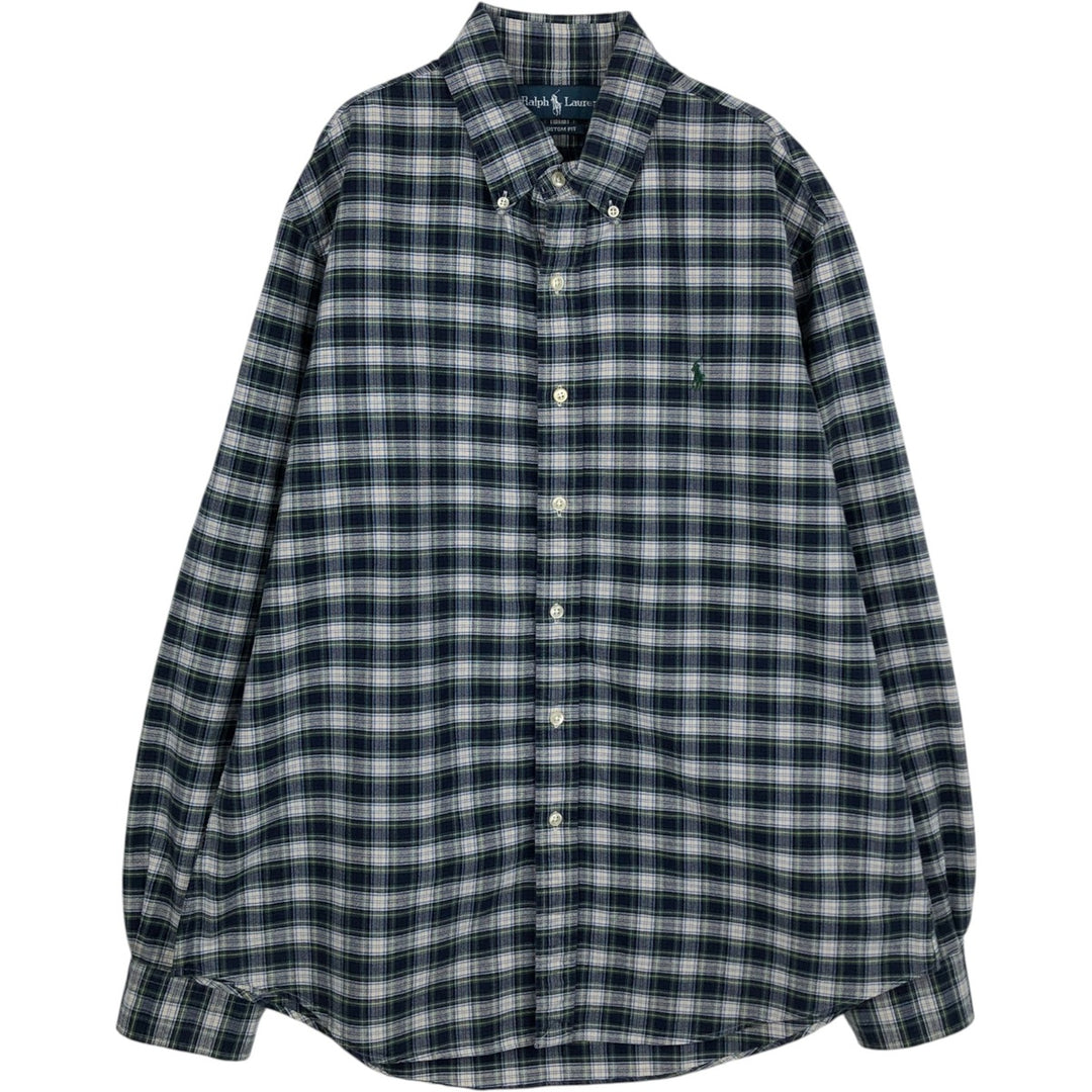 Ralph Lauren CUSTOM FIT Long-Sleeve Button-Down Check Shirt, Men's Size L (equivalent) cotton navy blue type Vintage Second Hand