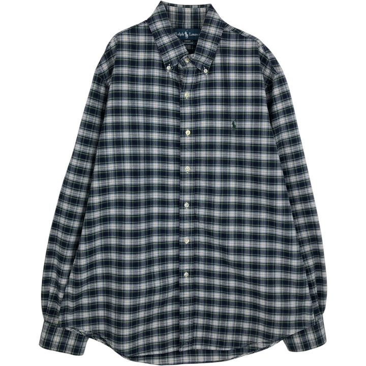 Ralph Lauren CUSTOM FIT Long-Sleeve Button-Down Check Shirt, Men's Size L (equivalent) cotton navy blue type Vintage Second Hand