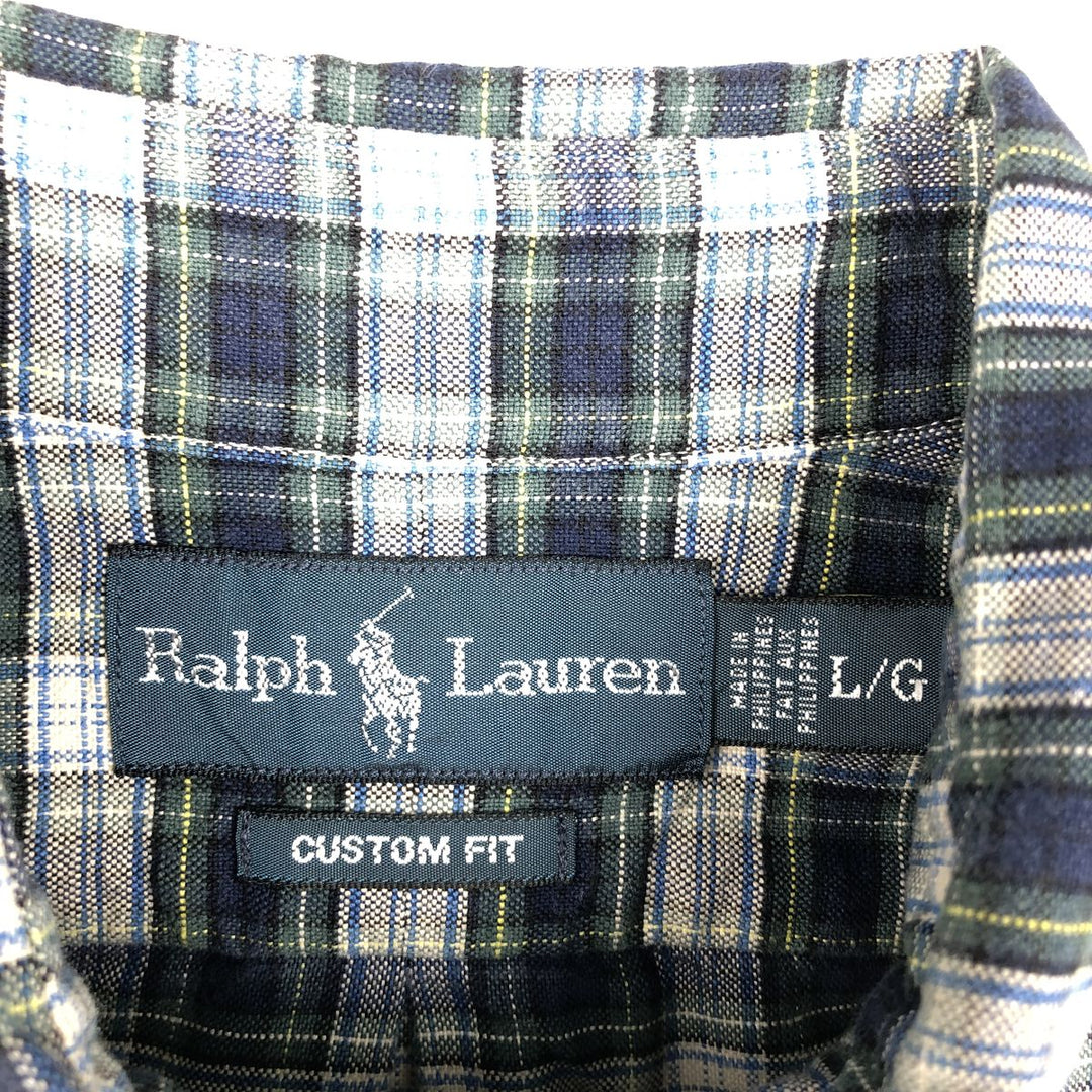 Ralph Lauren CUSTOM FIT Long-Sleeve Button-Down Check Shirt, Men's Size L (equivalent) cotton navy blue type Vintage Second Hand