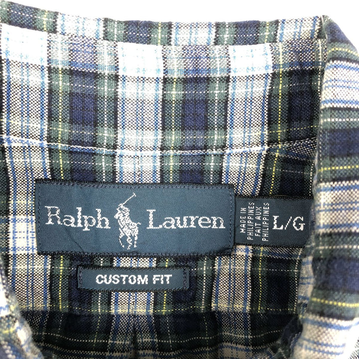 Ralph Lauren CUSTOM FIT Long-Sleeve Button-Down Check Shirt, Men's Size L (equivalent) cotton navy blue type Vintage Second Hand