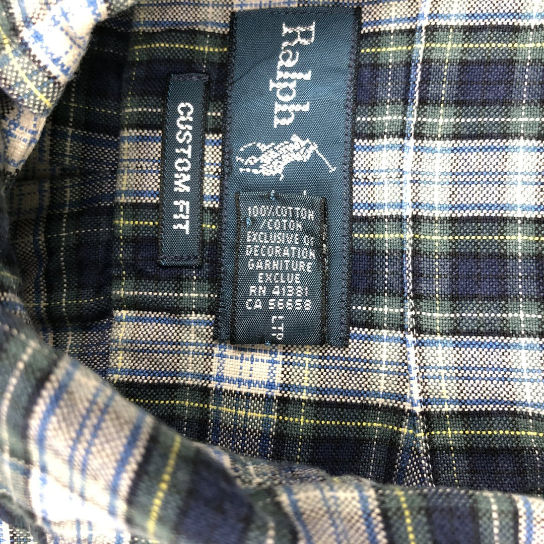 Ralph Lauren CUSTOM FIT Long-Sleeve Button-Down Check Shirt, Men's Size L (equivalent) cotton navy blue type Vintage Second Hand