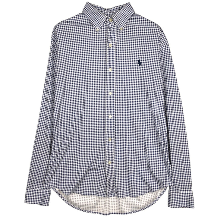 Ralph Lauren Knit Dress Shirt, Gingham Check, Long Sleeve, Button-Down, Men's Size S (approx.) cotton navy blue type Vintage Second Hand