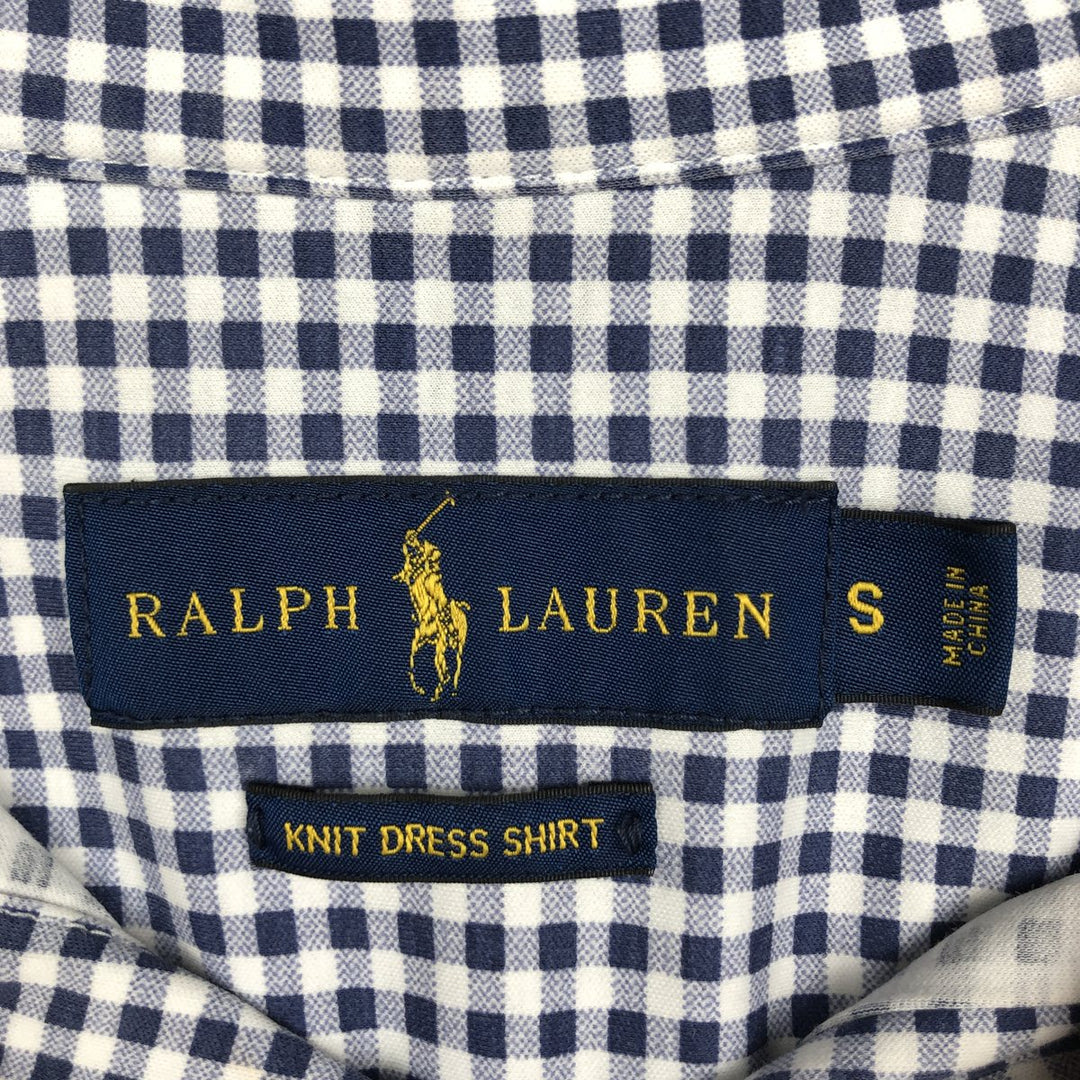 Ralph Lauren Knit Dress Shirt, Gingham Check, Long Sleeve, Button-Down, Men's Size S (approx.) cotton navy blue type Vintage Second Hand
