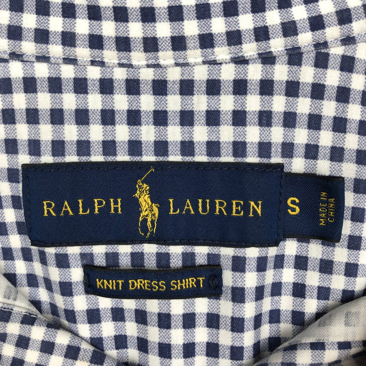 Ralph Lauren Knit Dress Shirt, Gingham Check, Long Sleeve, Button-Down, Men's Size S (approx.) cotton navy blue type Vintage Second Hand