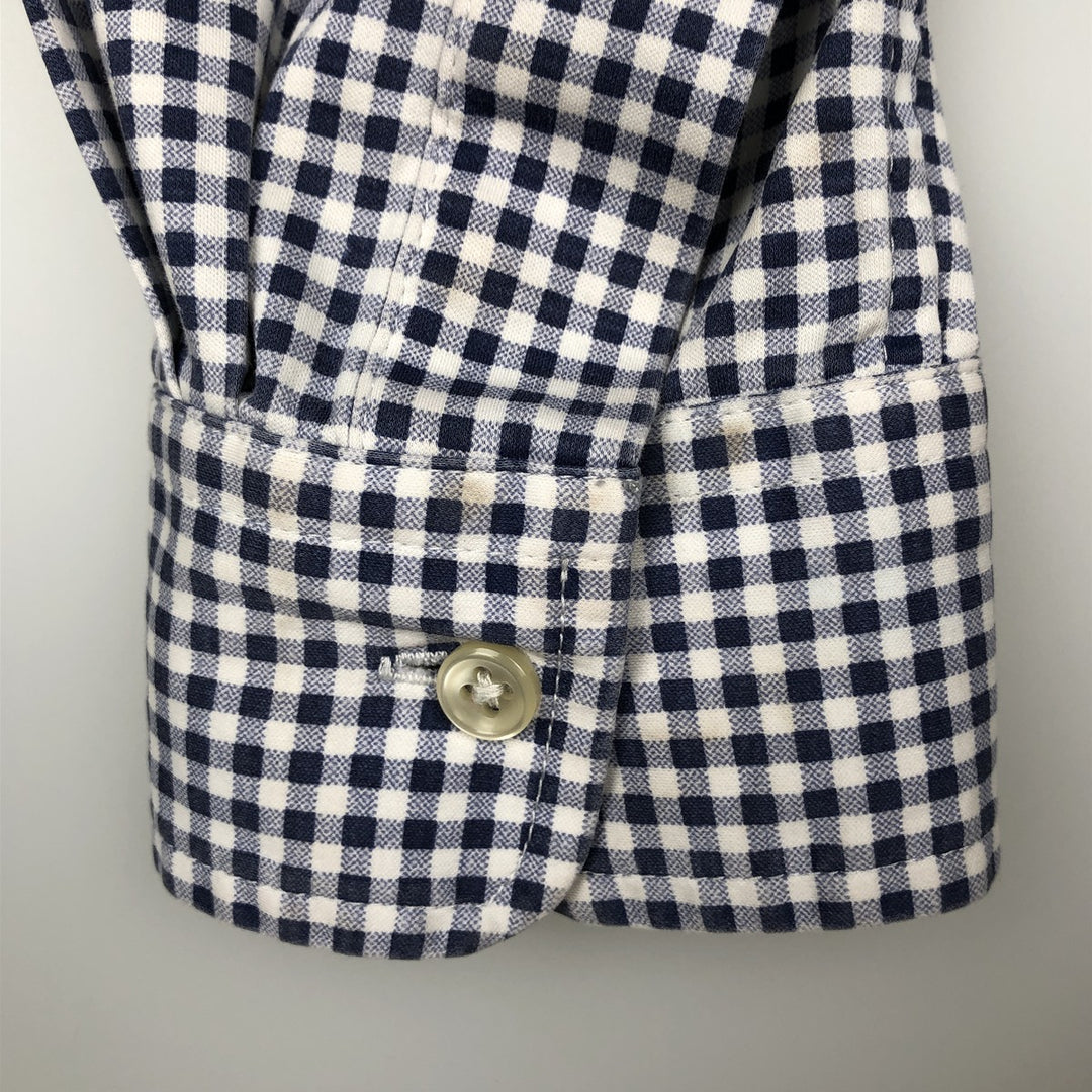 Ralph Lauren Knit Dress Shirt, Gingham Check, Long Sleeve, Button-Down, Men's Size S (approx.) cotton navy blue type Vintage Second Hand