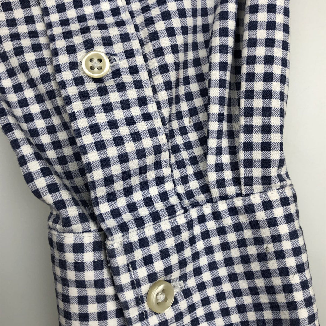 Ralph Lauren Knit Dress Shirt, Gingham Check, Long Sleeve, Button-Down, Men's Size S (approx.) cotton navy blue type Vintage Second Hand