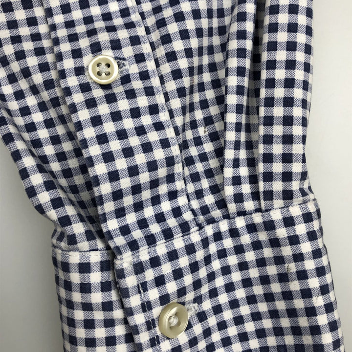 Ralph Lauren Knit Dress Shirt, Gingham Check, Long Sleeve, Button-Down, Men's Size S (approx.) cotton navy blue type Vintage Second Hand