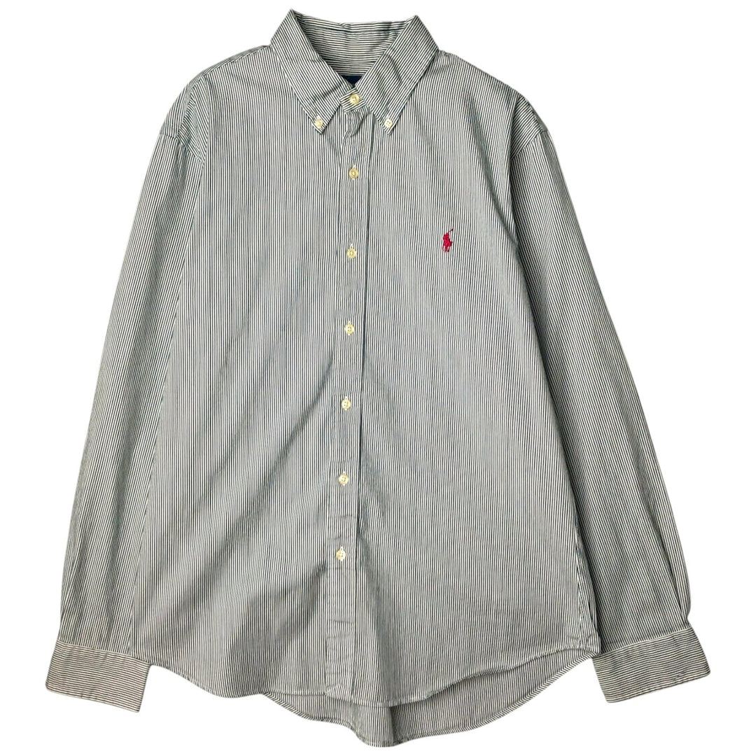 Ralph Lauren Slim Fit Long Sleeve Button-Down Striped Shirt, Men's Size L cotton Green type dark green Vintage Second Hand