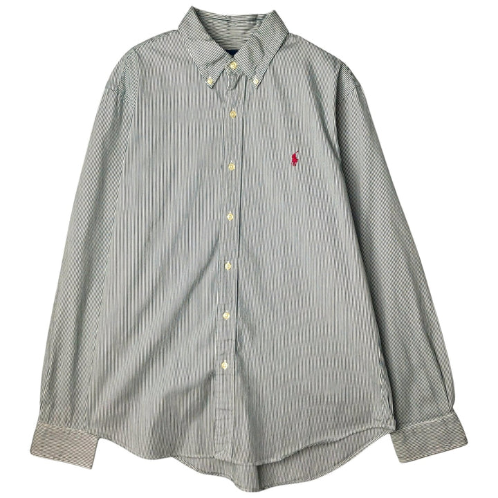 Ralph Lauren Slim Fit Long Sleeve Button-Down Striped Shirt, Men's Size L cotton Green type dark green Vintage Second Hand