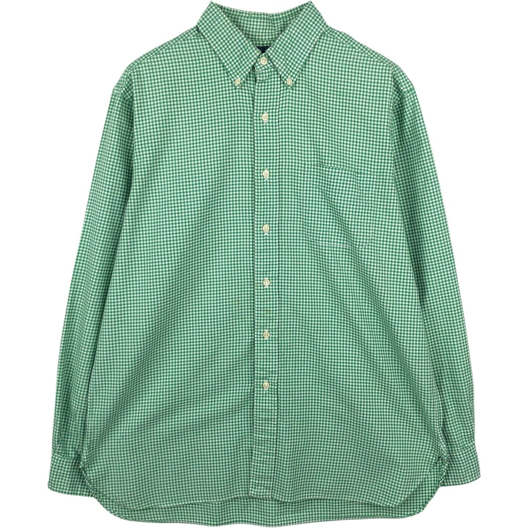 Ralph Lauren Gingham Check Long Sleeve Button-Down Check Shirt, Men's Size L cotton green type Vintage Second Hand