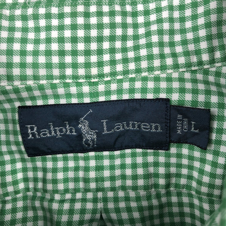Ralph Lauren Gingham Check Long Sleeve Button-Down Check Shirt, Men's Size L cotton green type Vintage Second Hand