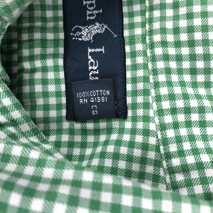 Ralph Lauren Gingham Check Long Sleeve Button-Down Check Shirt, Men's Size L cotton green type Vintage Second Hand