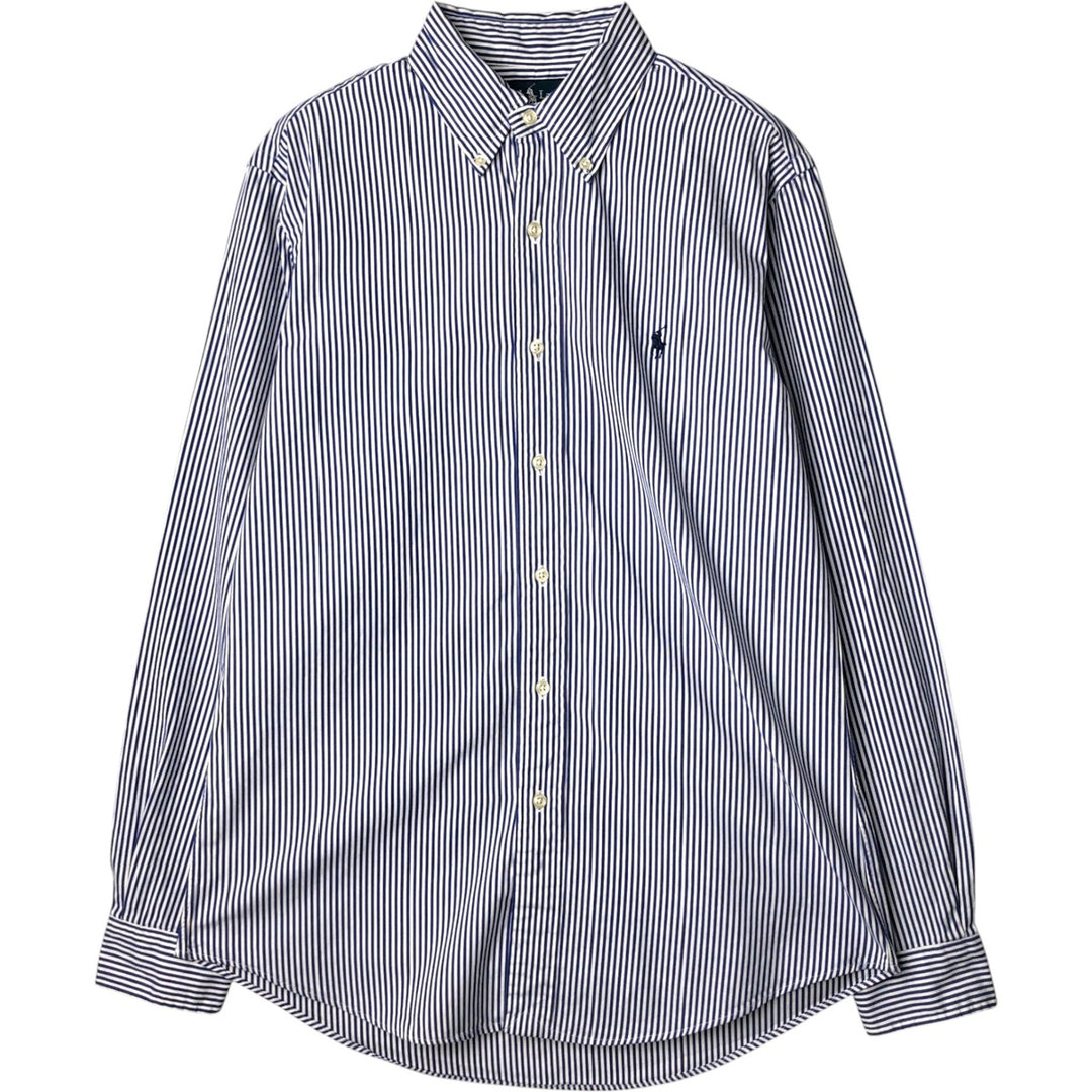 Ralph Lauren CUSTOM FIT long sleeve button down striped shirt men's size M cotton Navy blue Vintage Second Hand