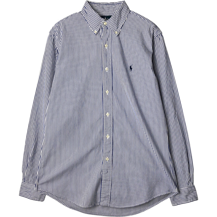 Ralph Lauren CUSTOM FIT long sleeve button down striped shirt men's size M cotton Navy blue Vintage Second Hand